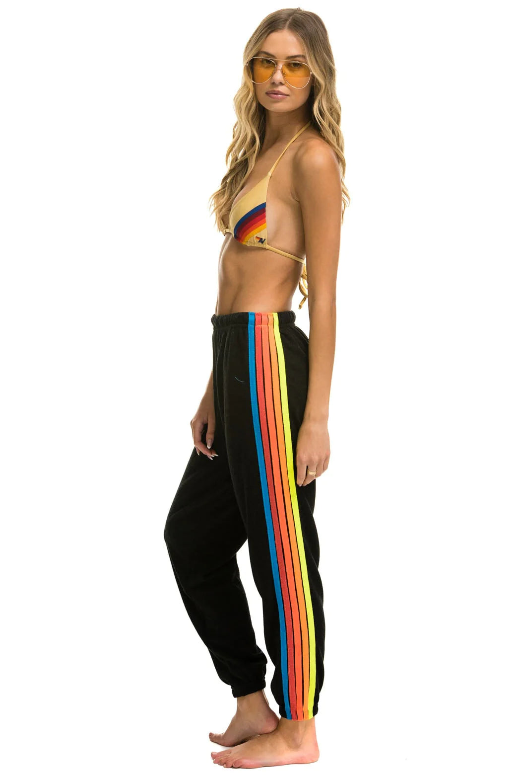 Aviator Nation 5 Stripe Women's Sweatpants Black/Neon Rainbow