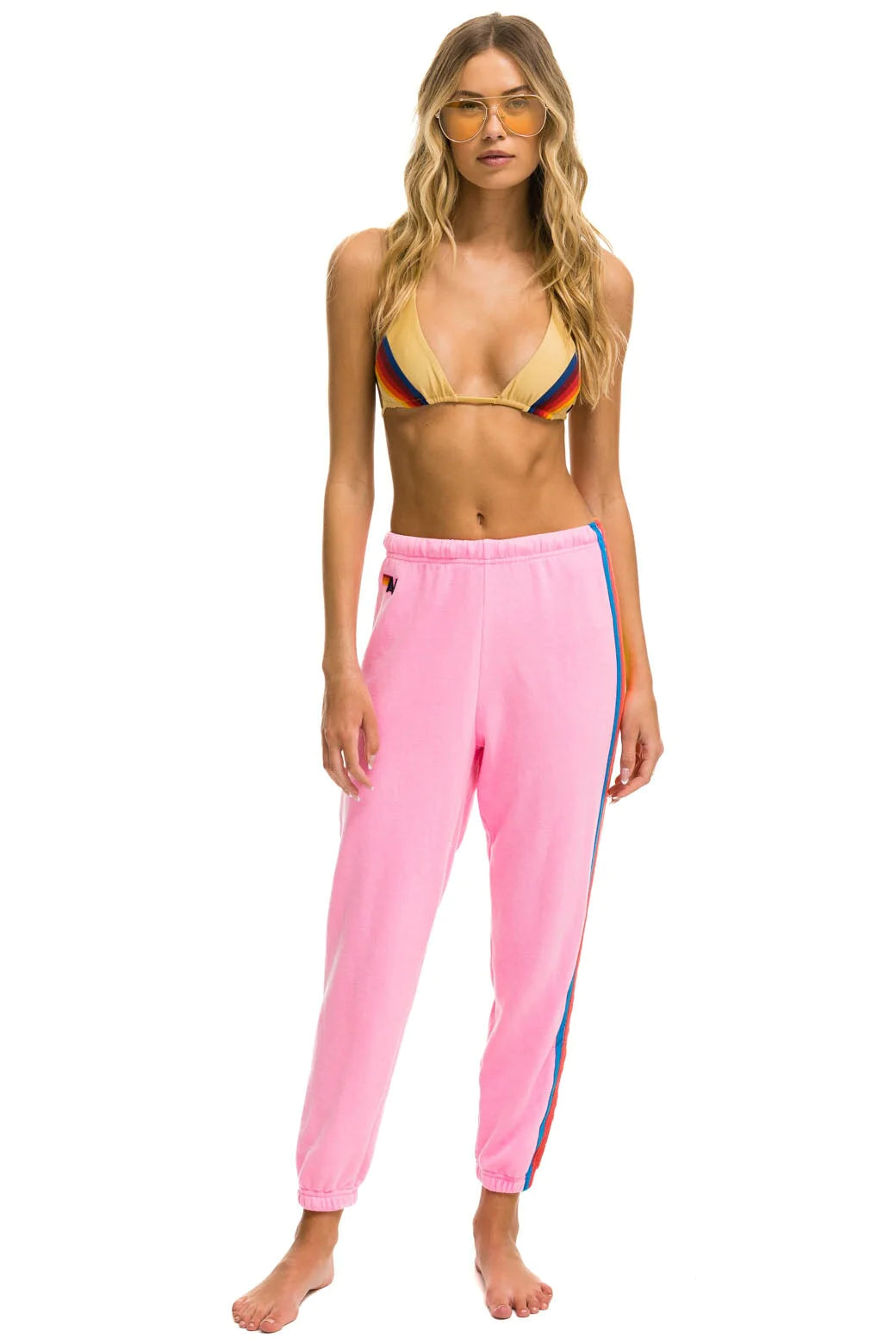 Aviator Nation 5 Stripe Women's Sweatpant Neon Pink/Neon Rainbow