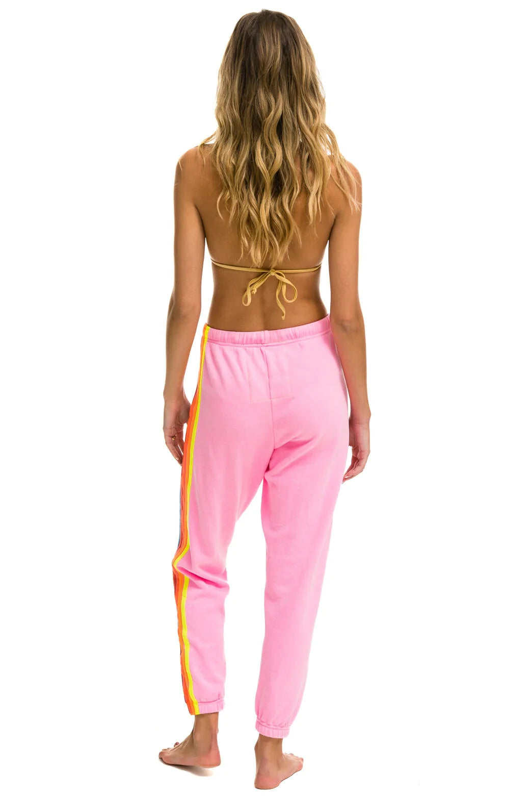 Aviator Nation 5 Stripe Women's Sweatpant Neon Pink/Neon Rainbow