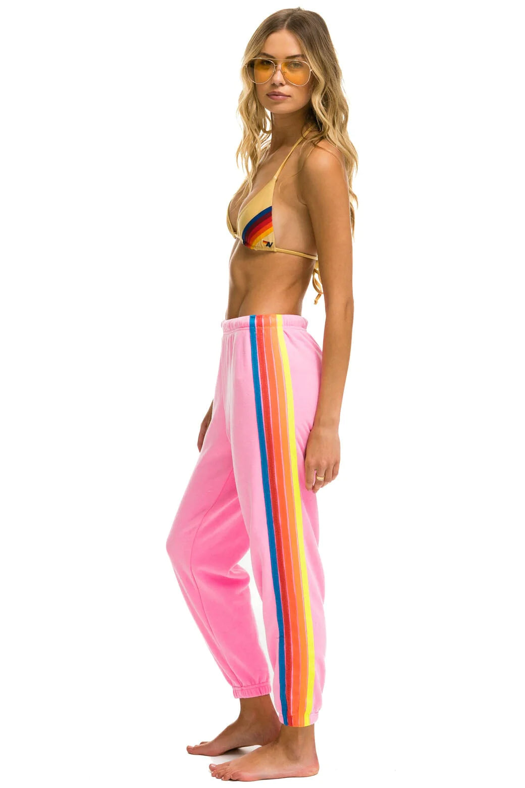 Aviator Nation 5 Stripe Women's Sweatpant Neon Pink/Neon Rainbow