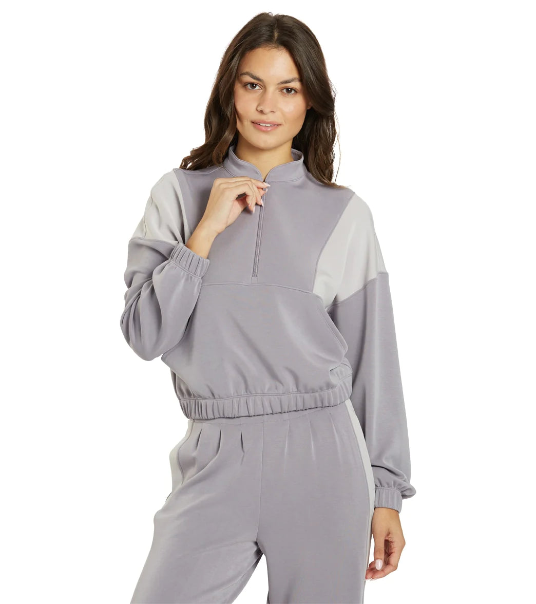 THRIVE SOCIETE Blocked Half Zip Pullover Iris