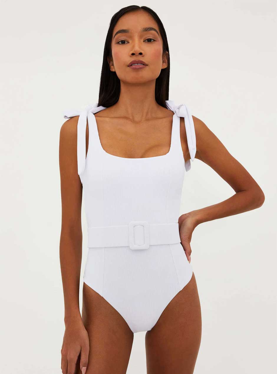 Beach Riot Women's Sydney One Piece Belted Swim Suit - White