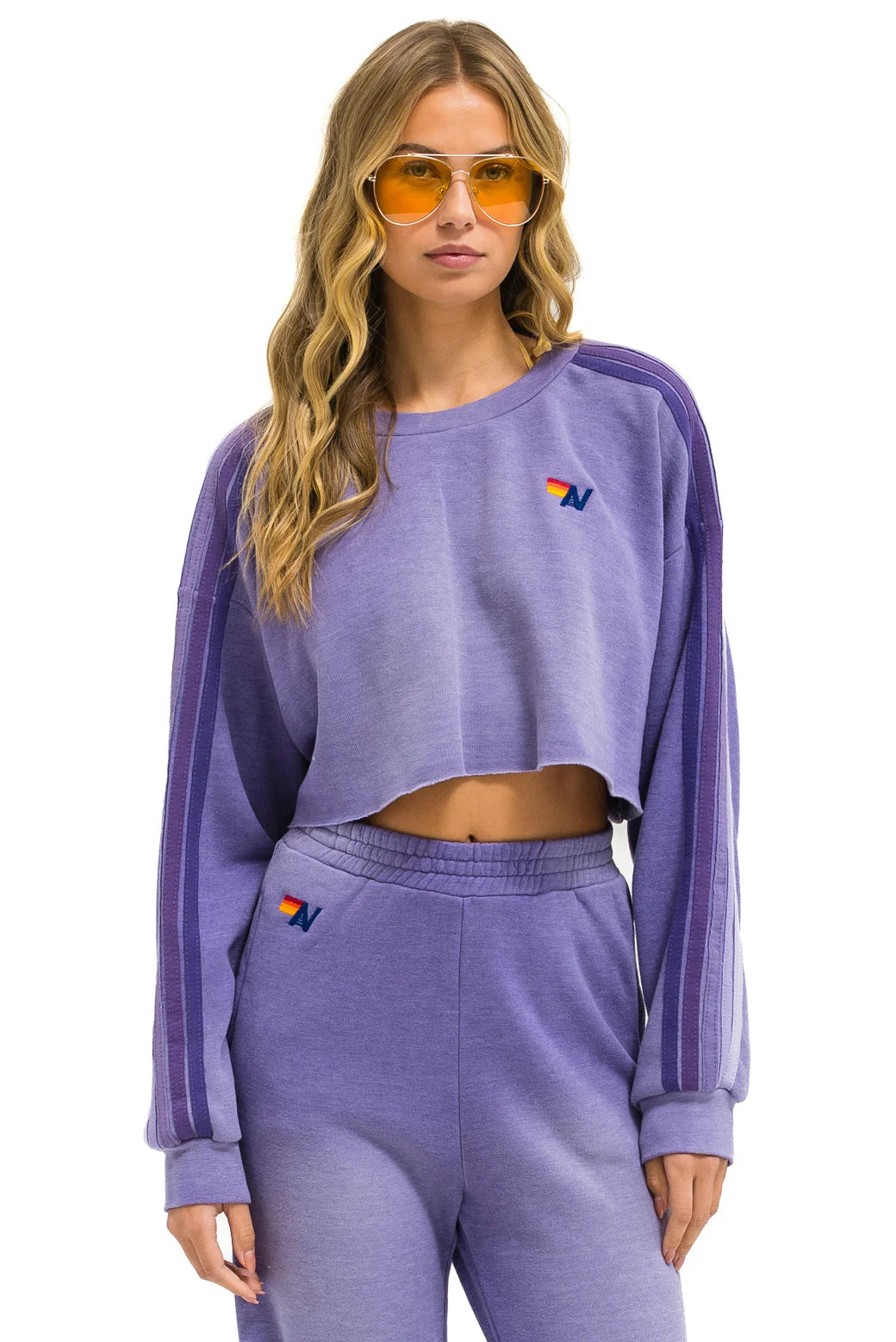 Aviator Nation Classic Stripe Cropped Sweatshirt - Faded Grape