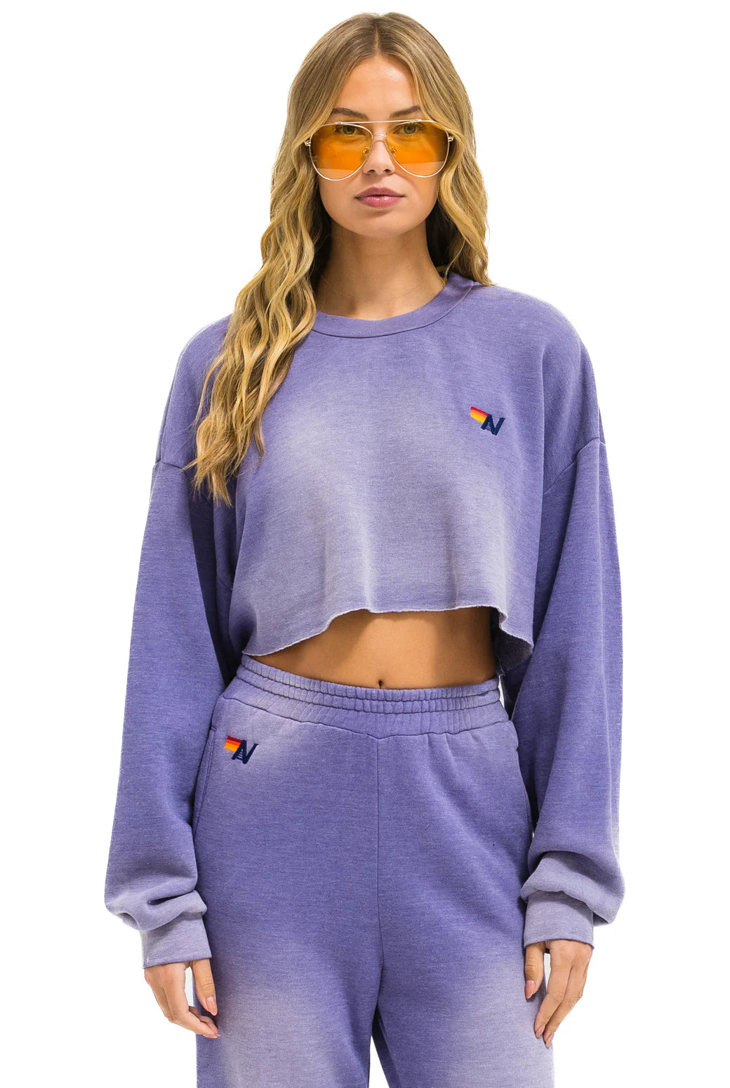 Aviator Nation Cropped Crew Sweatshirt - Faded Grape