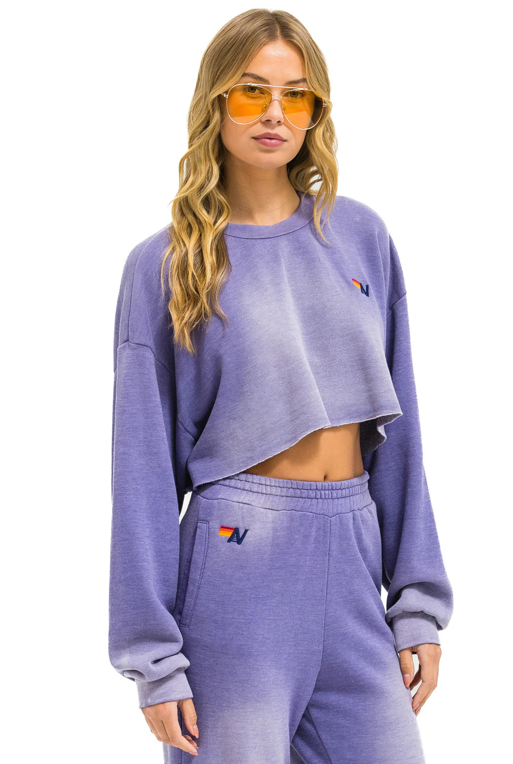 Aviator Nation Cropped Crew Sweatshirt - Faded Grape