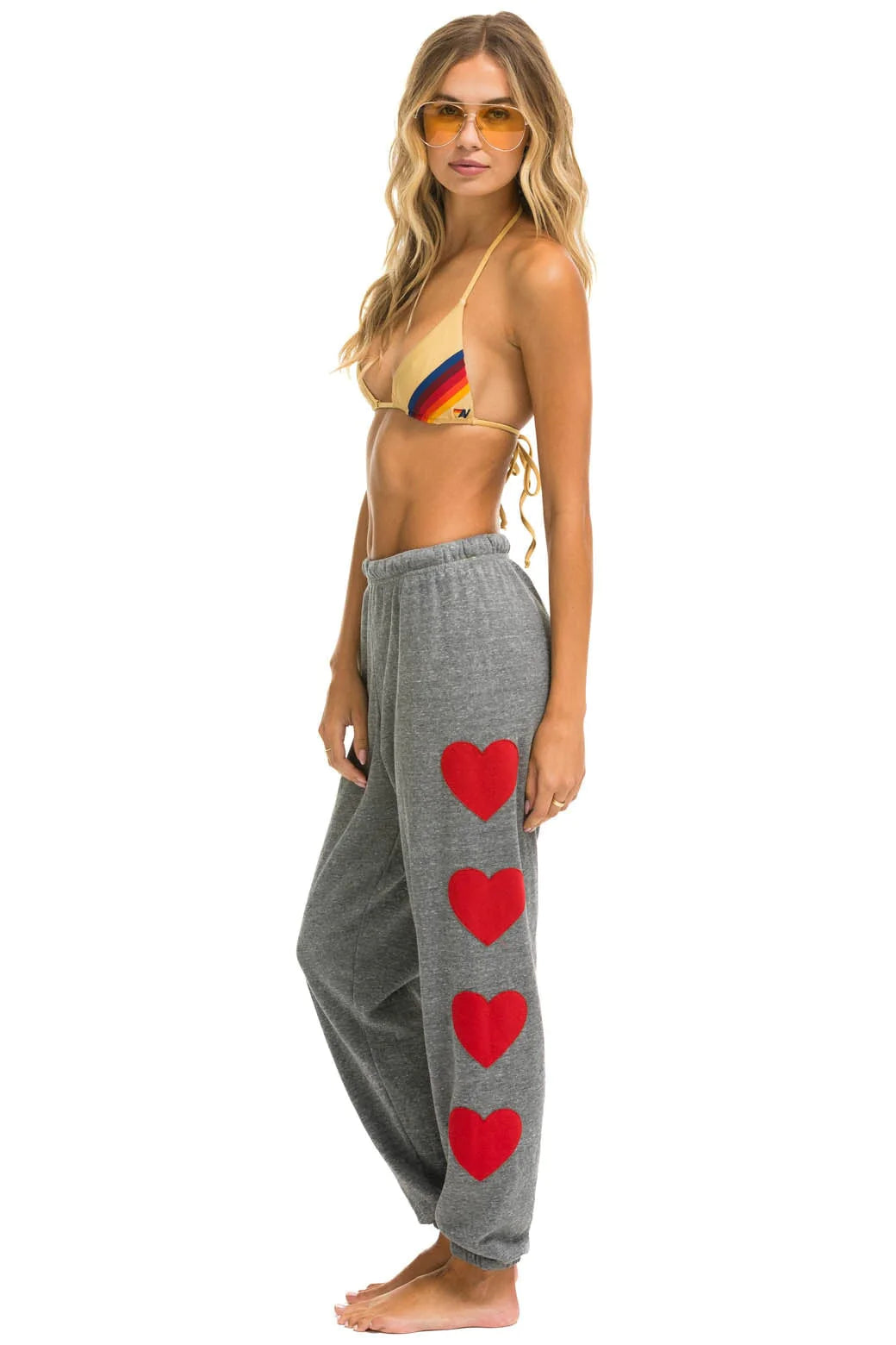 Aviator Nation - HEART STITCH 4 SWEATPANTS - HEATHER GREY