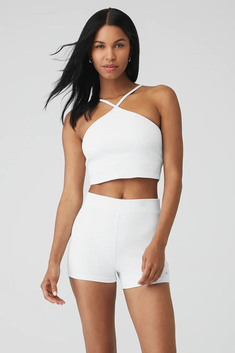 Alo Yoga Goddess Ribbed Cross Crop Top White – Move Athleisure