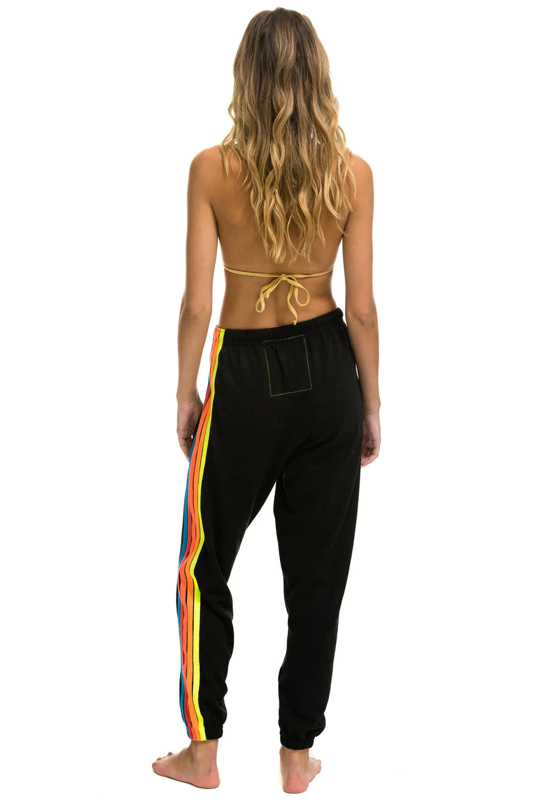 Aviator Nation 5 Stripe Women's Sweatpants Black/Neon Rainbow