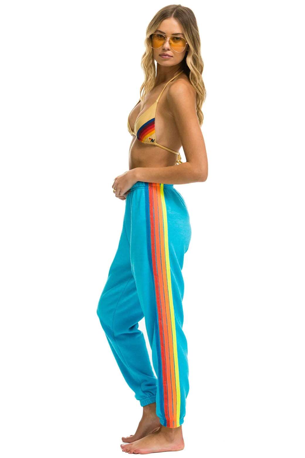 Aviator Nation 5 Stripe Women's Sweatpants Neon Blue/Neon Rainbow