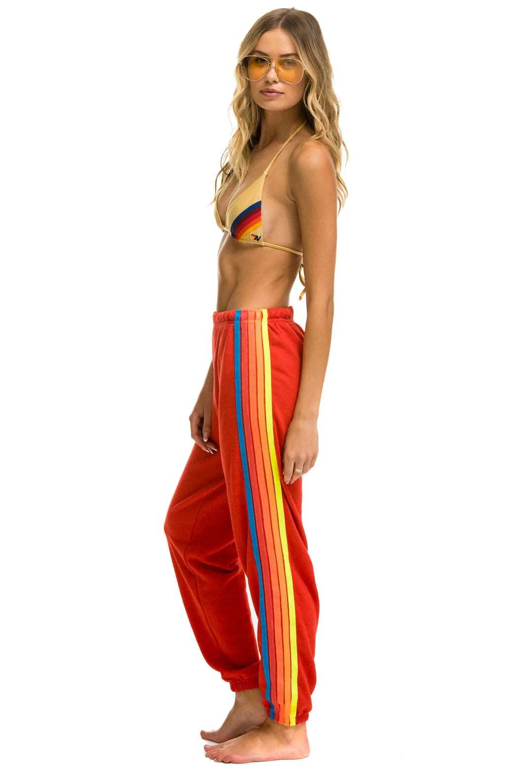Aviator Nation 5 Stripe Women's Sweatpants Red/Neon Rainbow