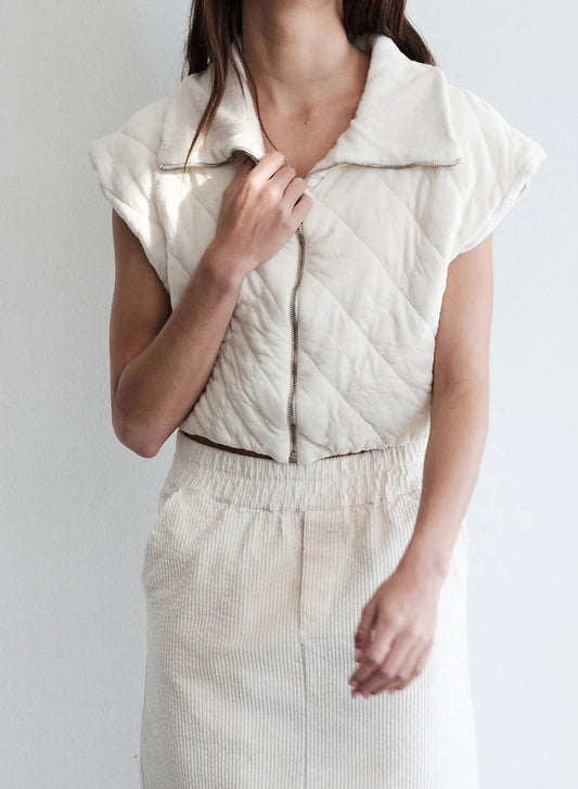 Stateside Quilted Cropped Zip Vest Cream