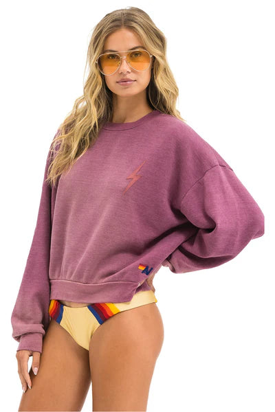 Aviator Nation Bolt Stitch 2 Crew Sweatshirt Faded Berry
