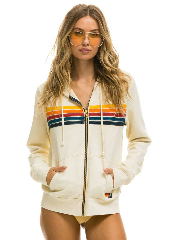 
                  
                    Aviator Nation Women's 5 Stripe Zip Hoodie - Vintage White
                  
                