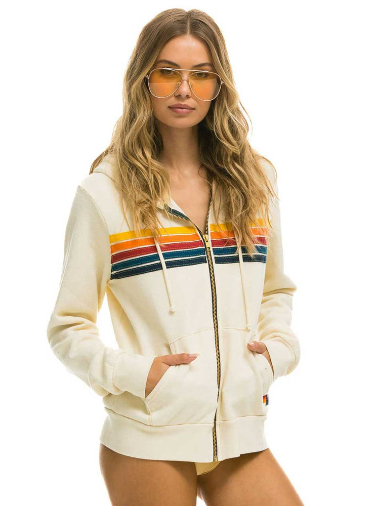 
                  
                    Aviator Nation Women's 5 Stripe Zip Hoodie - Vintage White
                  
                