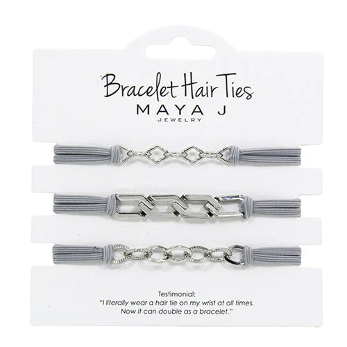 Maya J  Grey Elastic Bracelet Hair Ties White