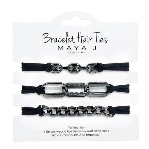 Maya J Gunmetal Bracelet Hair Tie with Black Elastic