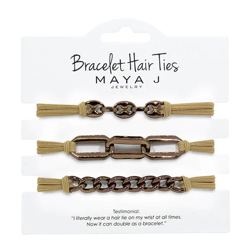 Maya J Chocolate Link Bracelet Hair Tie with Beige Elastic