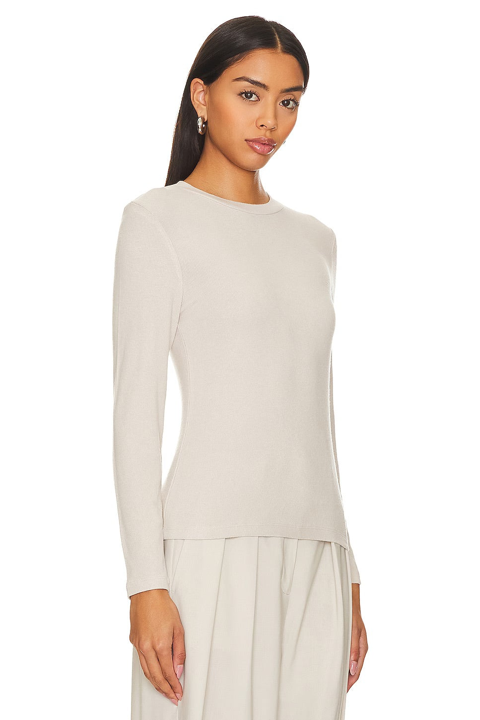 LNA Dalston Brushed Ribbed Long Sleeve Top Stone