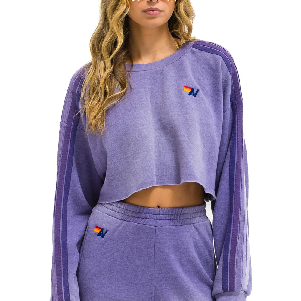 Aviator Nation Classic Stripe Cropped Sweatshirt - Faded Grape