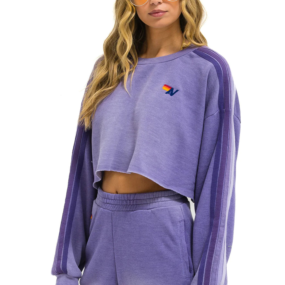 Aviator Nation Classic Stripe Cropped Sweatshirt - Faded Grape