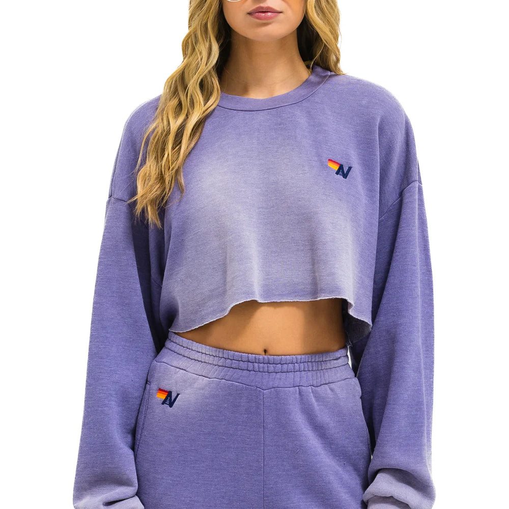 Aviator Nation Cropped Crew Sweatshirt - Faded Grape