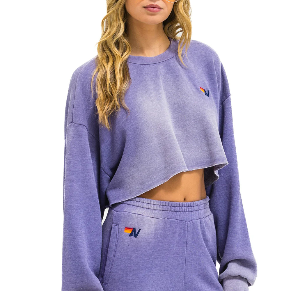 Aviator Nation Cropped Crew Sweatshirt - Faded Grape