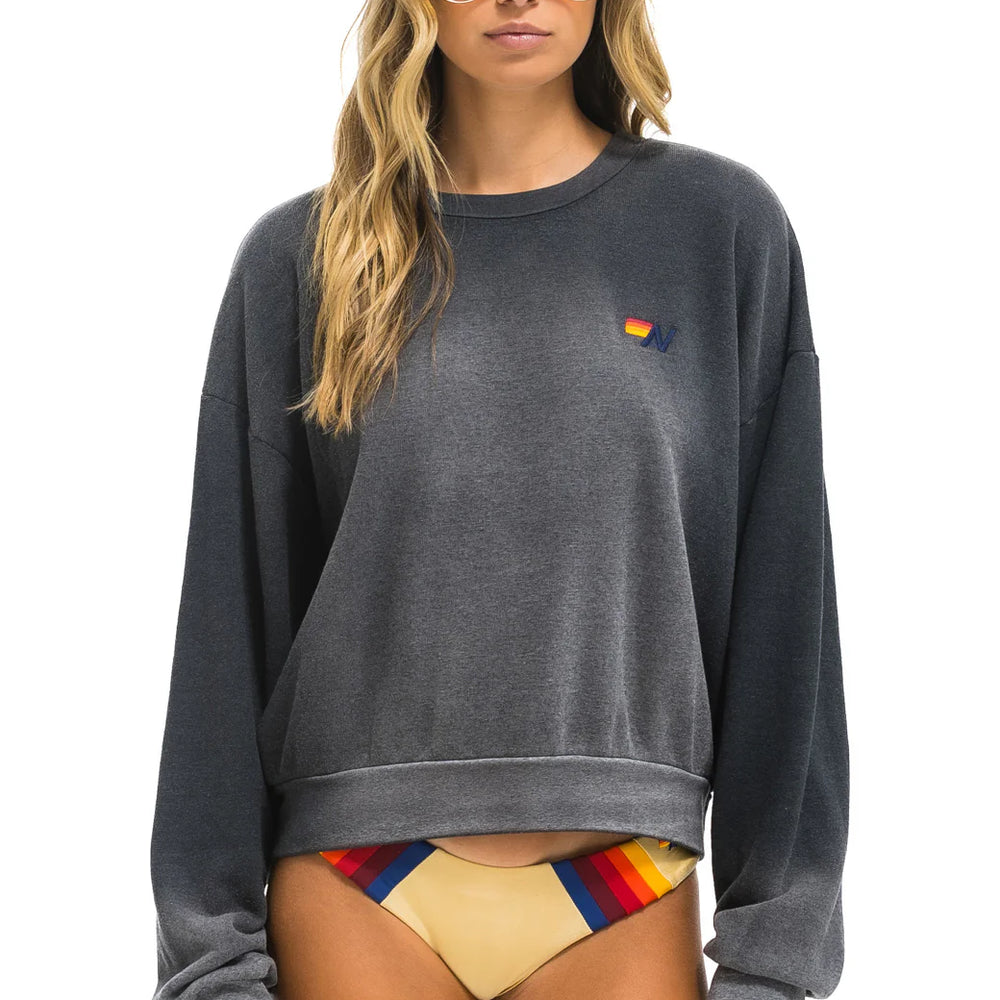 Aviator Nation Essential Crew Sweatshirt Relaxed Faded Smoke