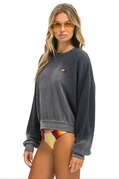Aviator Nation Essential Crew Sweatshirt Relaxed Faded Smoke
