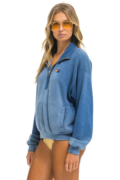 Aviator Nation ESSENTIAL HALF ZIP RELAXED SWEATSHIRT - FADED WATER