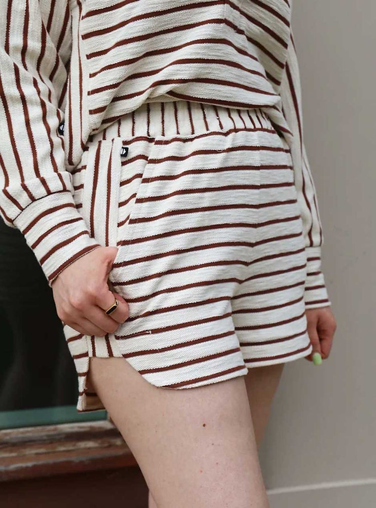 
                  
                    Thrive Société Women's Cloud Dolphin Hem Shorts - Nutshell Stripe Brown
                  
                