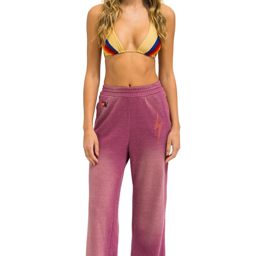Aviator Nation Bolt Stitch Wide Leg Pocket Sweatpant Faded Berry