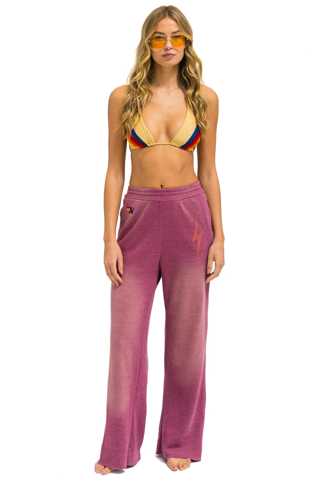 Aviator Nation Bolt Stitch Wide Leg Pocket Sweatpant Faded Berry