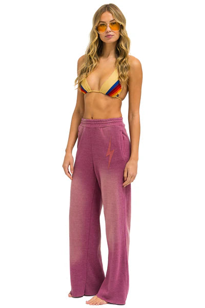 Aviator Nation Bolt Stitch Wide Leg Pocket Sweatpant Faded Berry