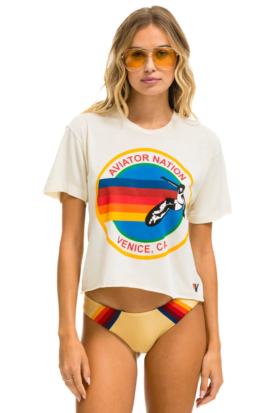 Aviator Nation Women's Logo Boyfriend Tee Vintage White
