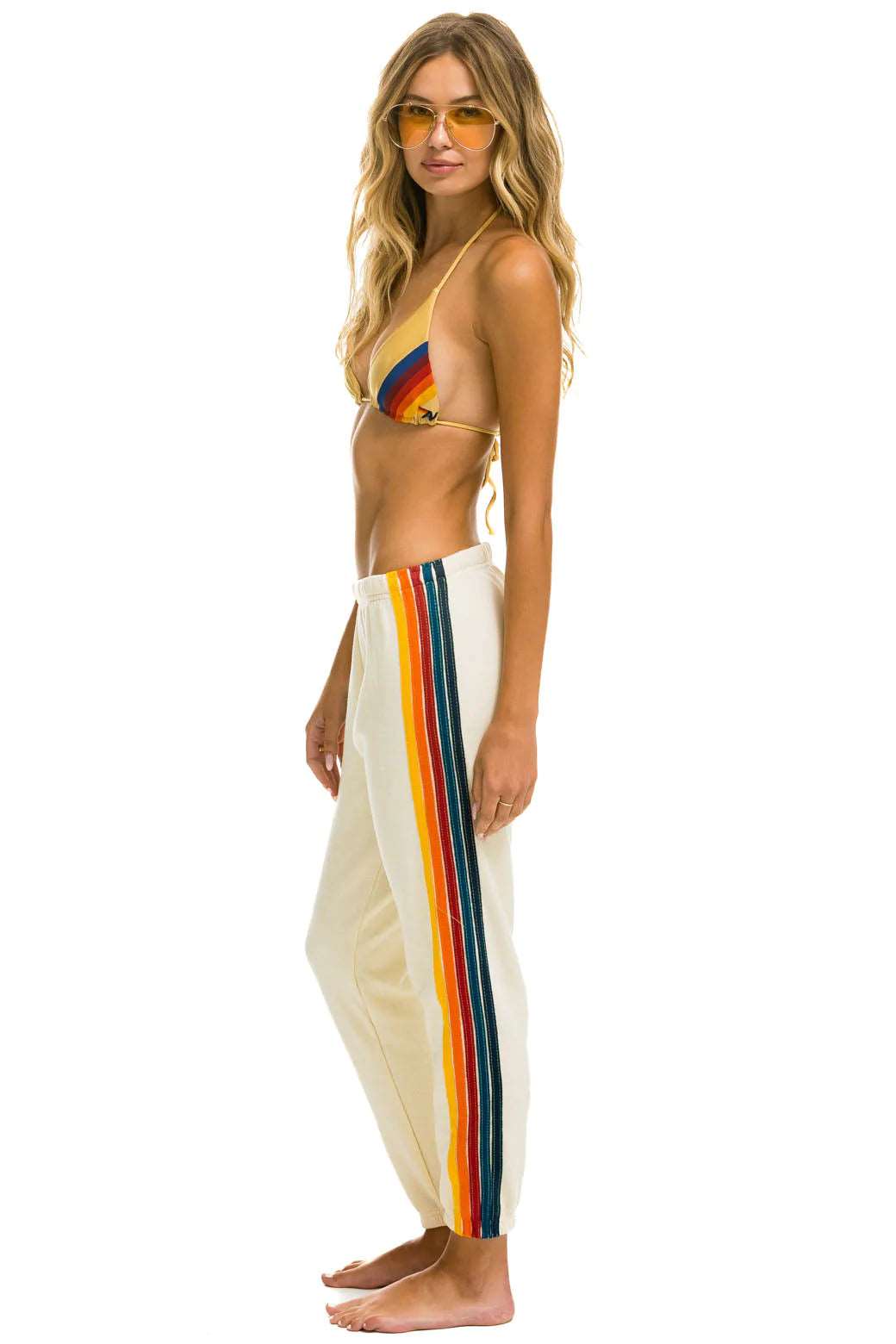 Aviator Nation Women's 5 Stripe Sweatpants Vintage White