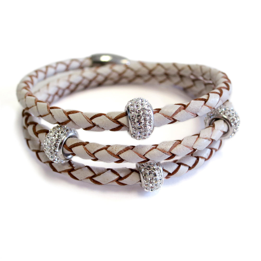 Liza Schwartz Sobe Bedazzle Triple Wrap Braided Leather Bracelets