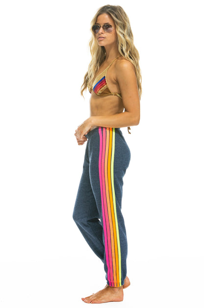 Aviator Nation 5 Stripe Women's Sweatpants Heather Navy/Neon
