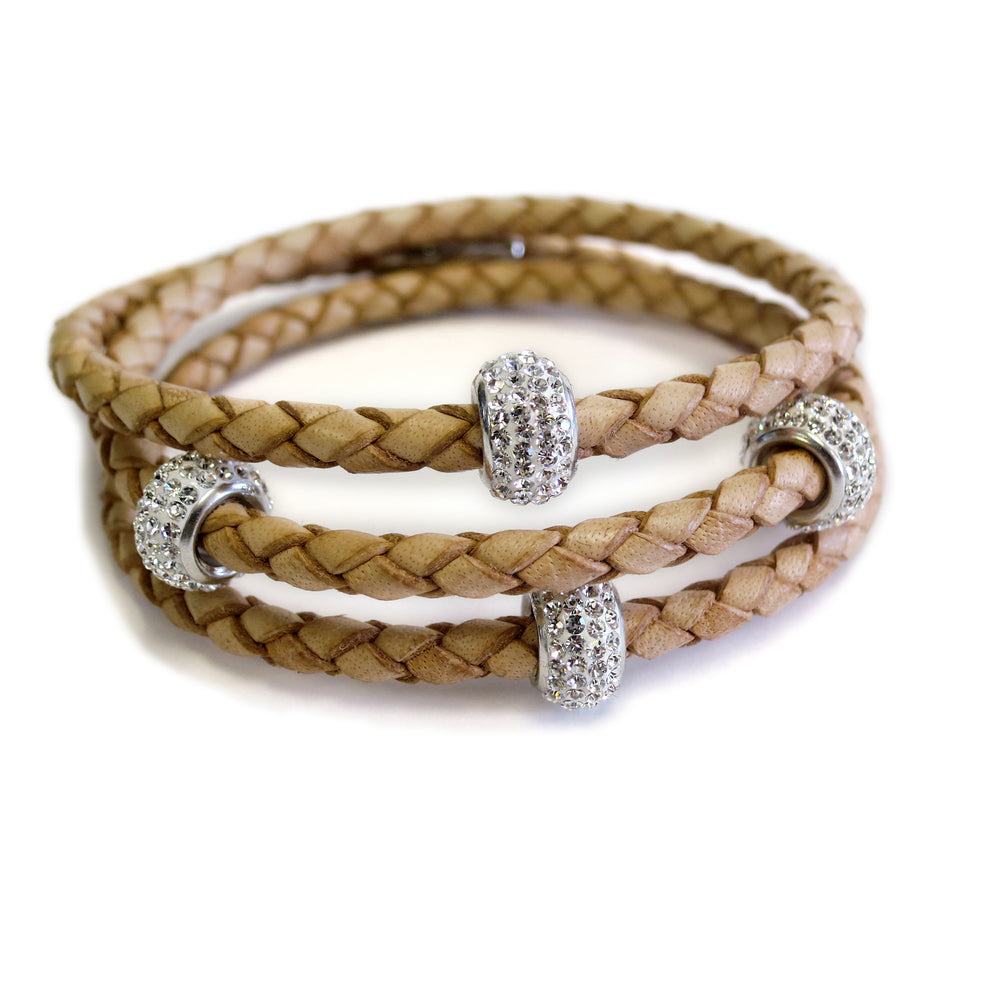 Liza Schwartz Sobe Bedazzle Triple Wrap Braided Leather Bracelets