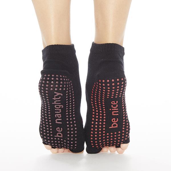 Sticky Be Socks Women's Be Naughty Be Nice Half Toe Non Slip Grip Socks - Black