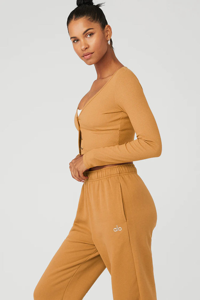 
                  
                    Alo Yoga Women's Whisper Ribbed Cropped Cardigan Sweater - Toffee Brown
                  
                