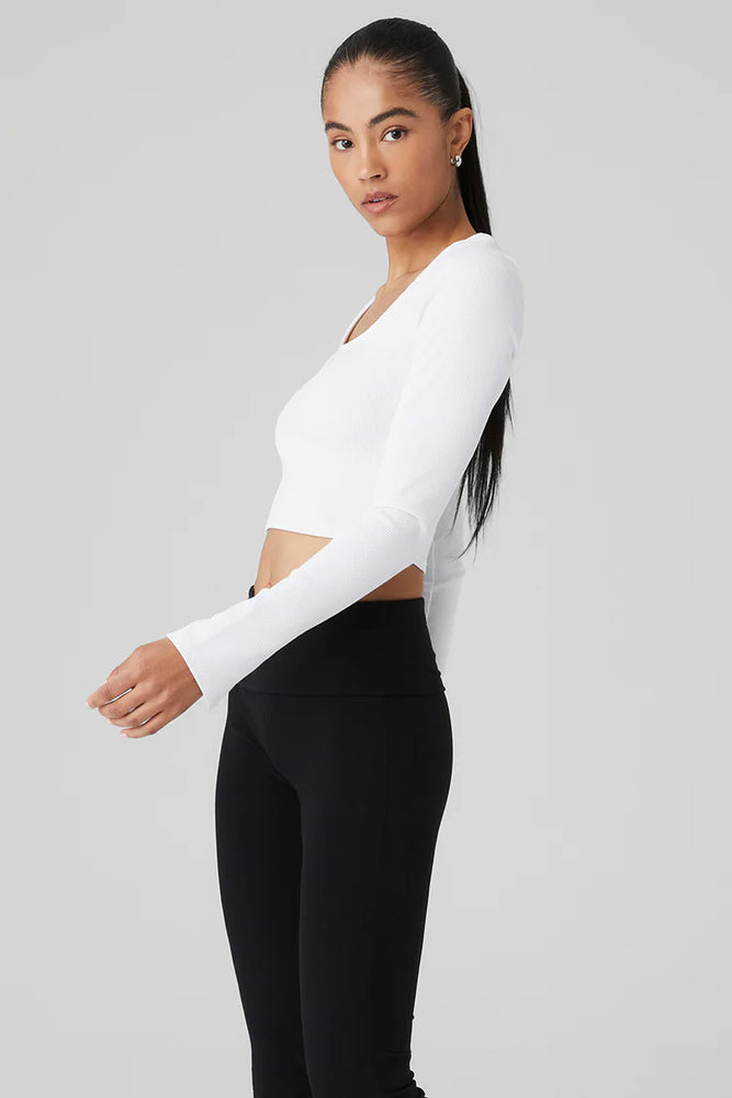 
                  
                    Alo Yoga Women's Alosoft Ribbed Show Stopper Cropped Long Sleeve Shirt - White
                  
                