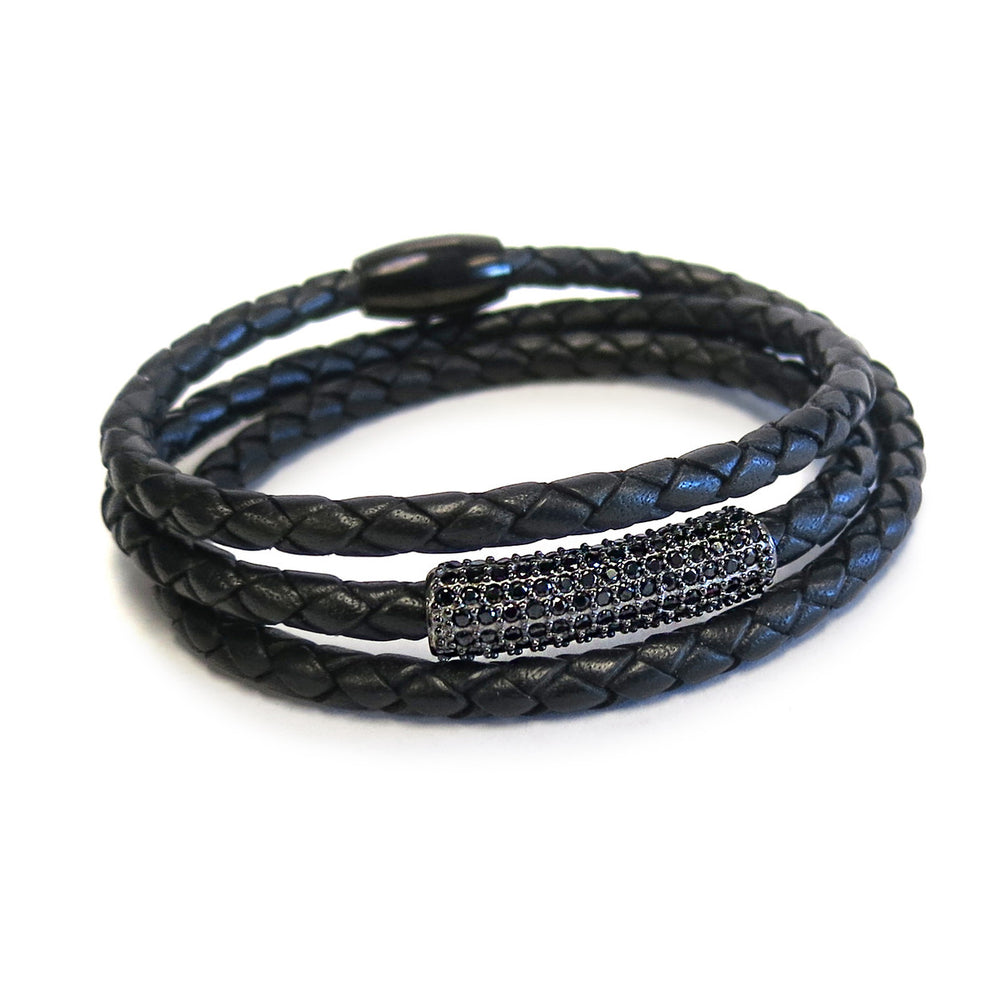 Liza Schwartz Sobe Black Bar Triple Wrap Leather Bracelet