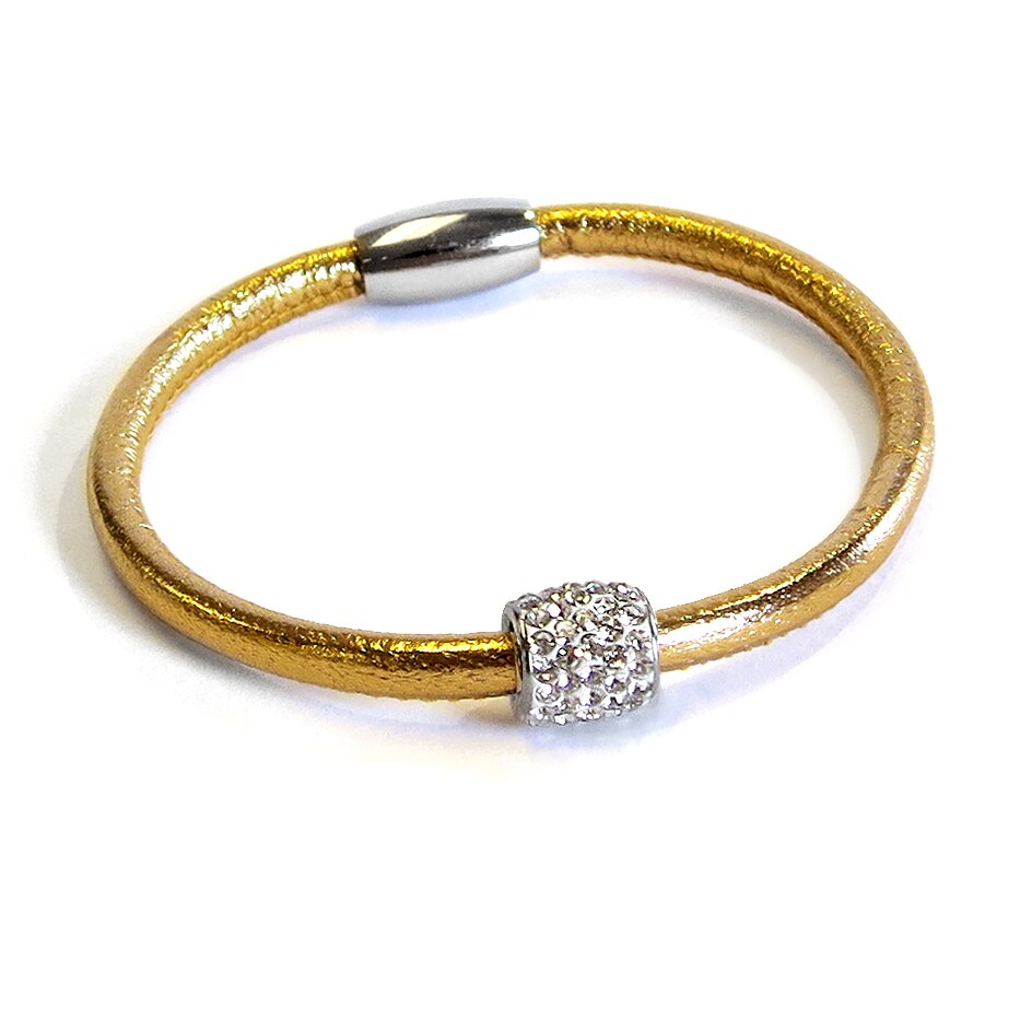 Liza Schwartz Single Metallic Bedazzle Nappa Leather Bracelet Gold