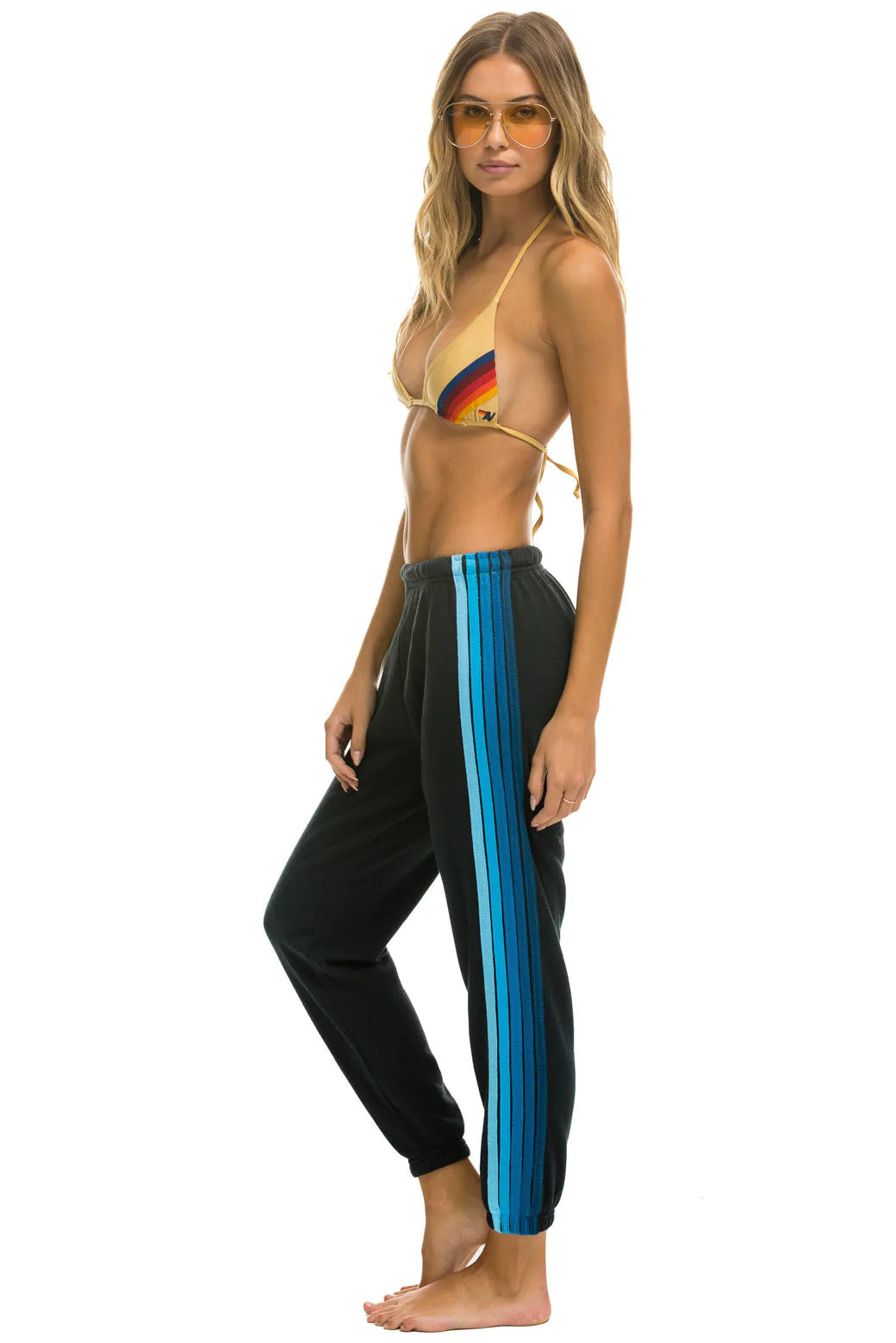 Aviator Nation 5 Stripe Women's Sweatpants Charcoal/Blue