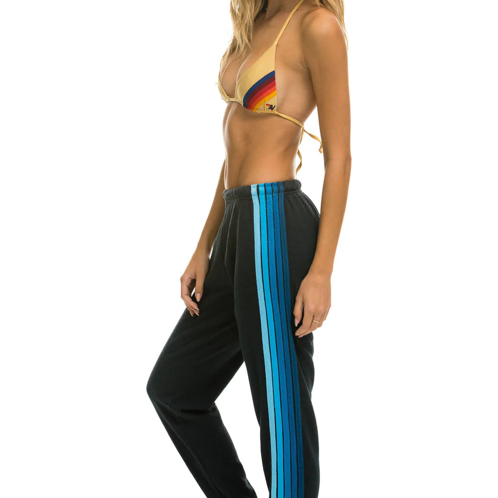 Aviator Nation Women's 5 Stripe Sweatpants - Charcoal Grey Blue